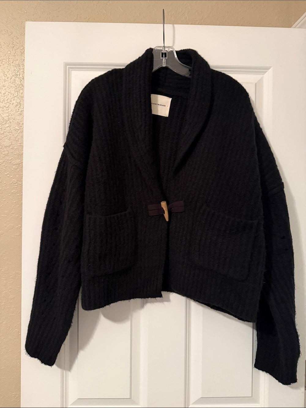 Lucky Brand Black Shawl Collar Toggle Cardigan